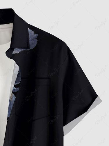 Gothic Plus Size Moon Face Flower Print Button Pocket Shirt For Men