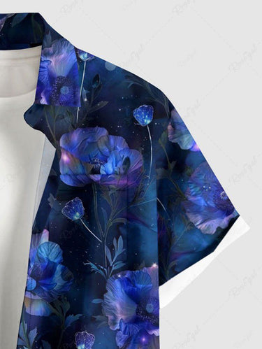 Gothic Plus Size Ombre Flower Butterfly Print Button Pocket Shirt For Men