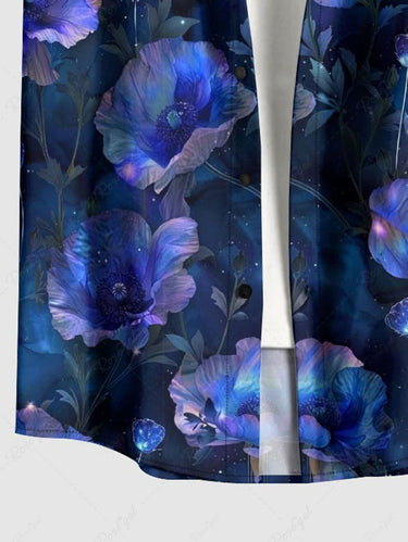 Gothic Plus Size Ombre Flower Butterfly Print Button Pocket Shirt For Men