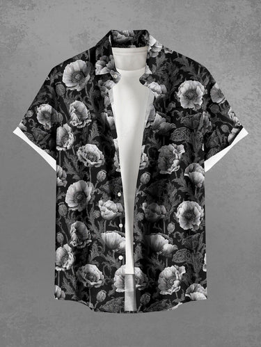 Gothic Plus Size Flower Print Button Pocket Shirt For Men