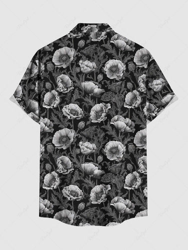 Gothic Plus Size Flower Print Button Pocket Shirt For Men