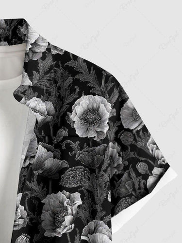 Gothic Plus Size Flower Print Button Pocket Shirt For Men