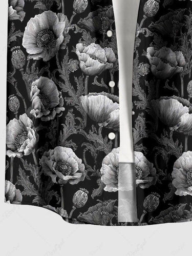 Gothic Plus Size Flower Print Button Pocket Shirt For Men