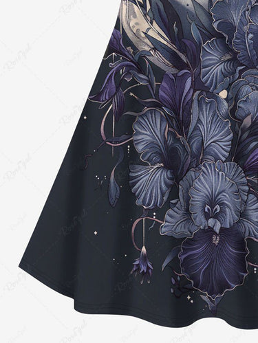 Gothic Plus Size Flower Moon Print Crisscross Strappy A Line Cami Dress