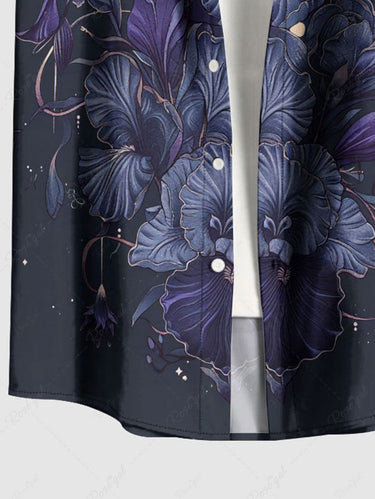 Gothic Plus Size Flower Moon Print Button Pocket Shirt For Men