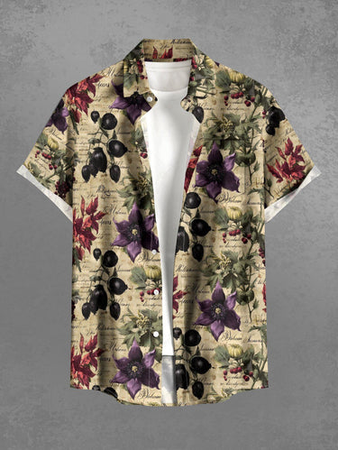 Gothic Plus Size Flower Leaf Print Button Pocket Shirt For Men