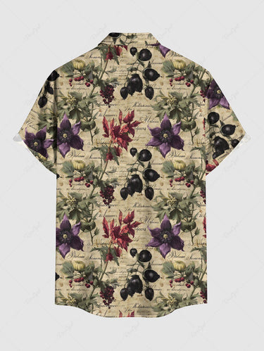 Gothic Plus Size Flower Leaf Print Button Pocket Shirt For Men