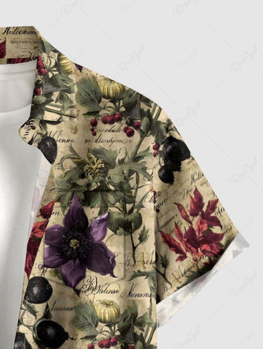 Gothic Plus Size Flower Leaf Print Button Pocket Shirt For Men