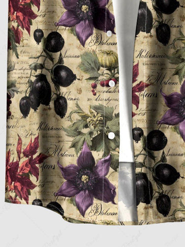 Gothic Plus Size Flower Leaf Print Button Pocket Shirt For Men