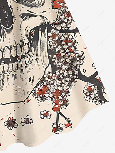 Gothic Plus Size Skull Flower Branch Print A Line Dress