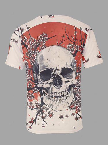 Gothic Plus Size Skull Flower Branch Print T-shirt For Men