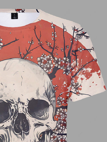 Gothic Plus Size Skull Flower Branch Print T-shirt For Men