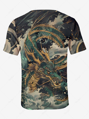 Gothic Plus Size Dragon Sea Waves Print T-shirt For Men
