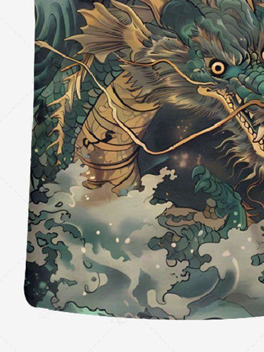 Gothic Plus Size Dragon Sea Waves Print T-shirt For Men