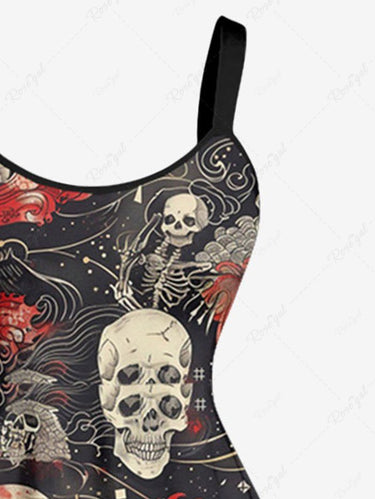 Gothic Plus Size Skull Sea Waves Print A Line Dress