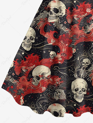 Gothic Plus Size Skull Sea Waves Print A Line Dress