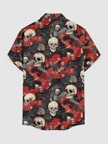 Gothic Plus Size Skull Sea Waves Print Button Pocket Shirt For Men