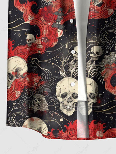 Gothic Plus Size Skull Sea Waves Print Button Pocket Shirt For Men