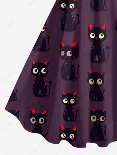 Gothic Plus Size Cute Cat Print A Line Dress