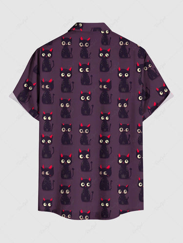 Gothic Plus Size Cute Cat Print Button Pocket Shirt For Men