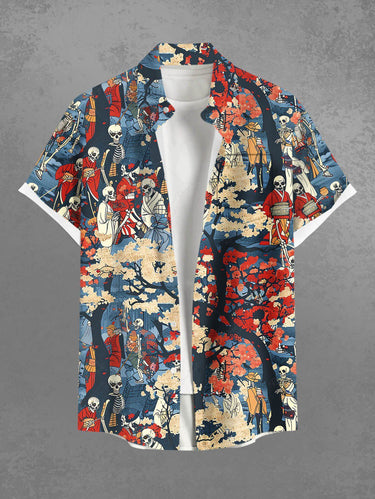 Gothic Plus Size Skeleton Kimono Tree Print Button Pocket Shirt For Men