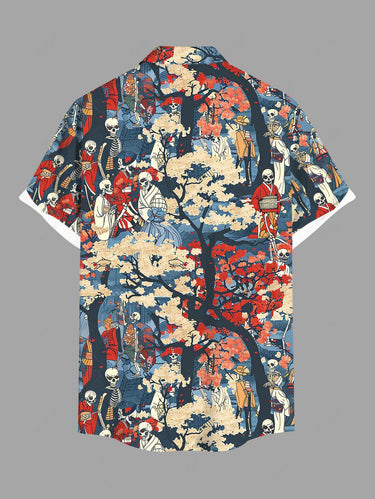 Gothic Plus Size Skeleton Kimono Tree Print Button Pocket Shirt For Men