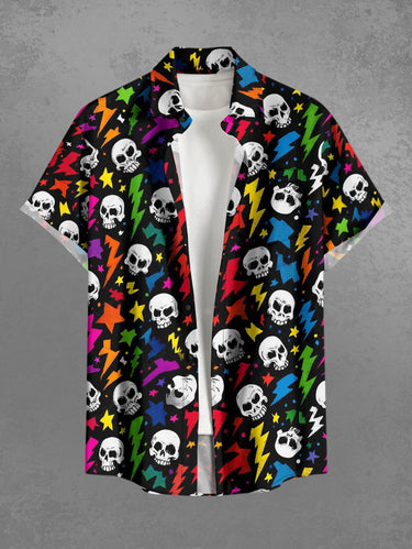 Gothic Plus Size Skull Colorful Lightning Print Button Pocket Shirt For Men