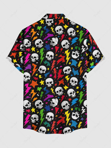 Gothic Plus Size Skull Colorful Lightning Print Button Pocket Shirt For Men