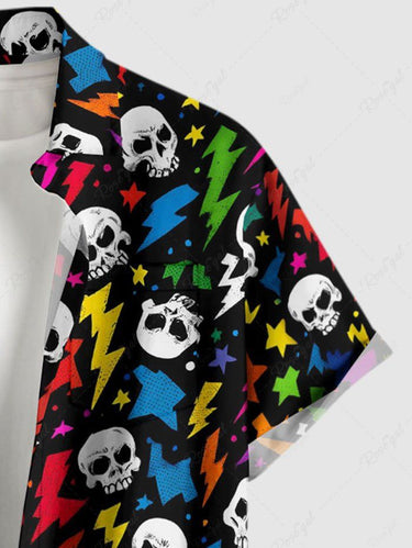 Gothic Plus Size Skull Colorful Lightning Print Button Pocket Shirt For Men