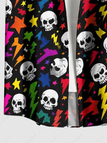 Gothic Plus Size Skull Colorful Lightning Print Button Pocket Shirt For Men