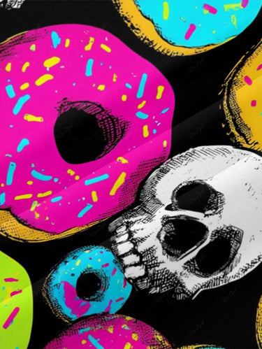 Gothic Plus Size Colorful Skull Doughnut Print Split Pocket A Line Midi Dress