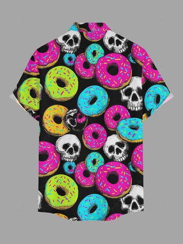 Gothic Plus Size Colorful Skull Doughnut Print Button Pocket Shirt For Men