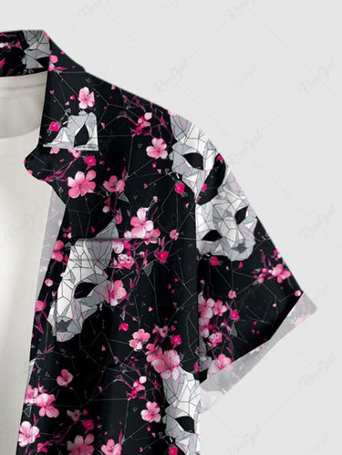 Gothic Plus Size Cat Flower Print Button Pocket Shirt For Men