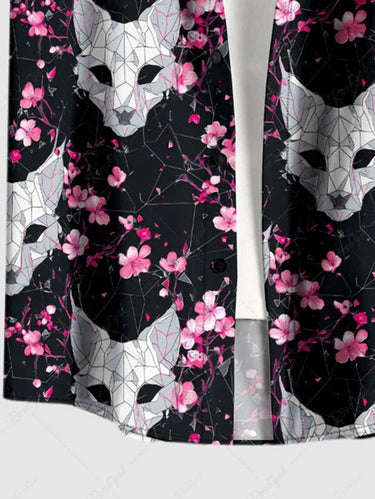 Gothic Plus Size Cat Flower Print Button Pocket Shirt For Men