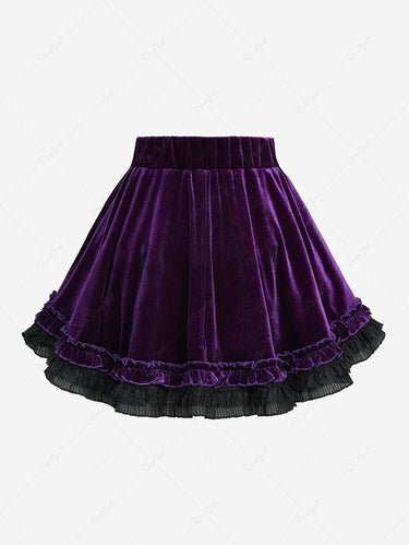 Gothic Lace Up Velvet Lace-trim A Line Women Skirt