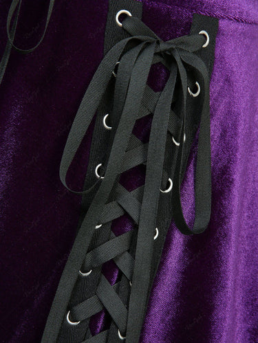 Gothic Lace Up Velvet Lace-trim A Line Women Skirt