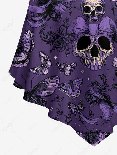 Gothic Skull Butterfly Bowknot Print Peplum Hem Tankini Top