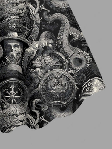 Gothic Plus Size Skull Pirate Octopus Print Hawaii Cruise A Line Dress