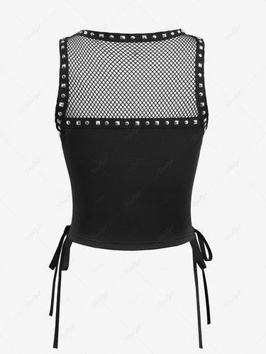Gothic Fishnet Panel Rivet Ripped Lace Up Women Top