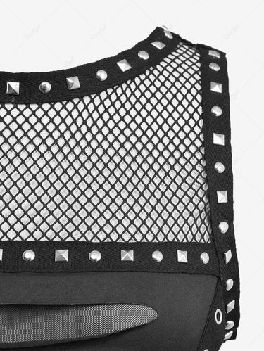 Gothic Fishnet Panel Rivet Ripped Lace Up Women Top