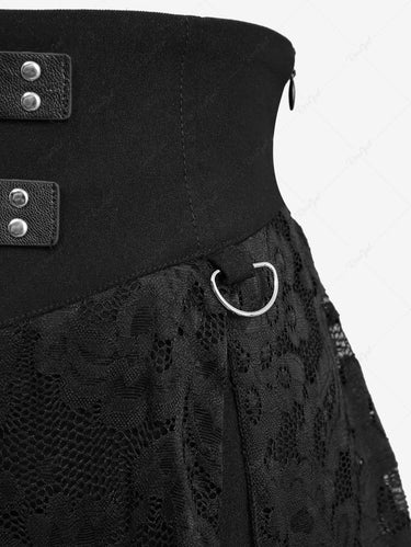 Gothic Flower Lace Overlay M-Slit Maxi Skirt