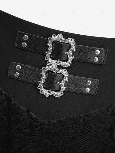 Gothic Flower Lace Overlay M-Slit Maxi Skirt