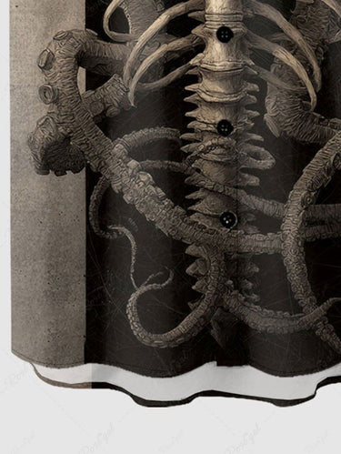 Gothic Plus Size Skeleton Octopus Print Button Pocket Shirt For Men