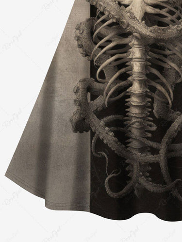 Gothic Plus Size Skeleton Octopus Print Crisscross Strappy A Line Cami Dress