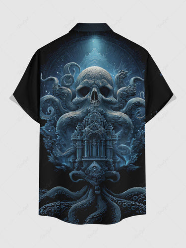 Gothic Plus Size Skull Octopus Palace Print Button Pocket Shirt For Men