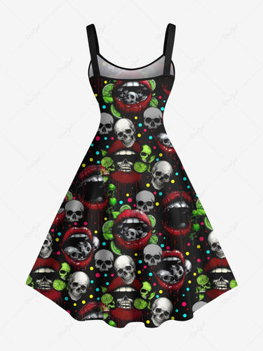 Gothic Plus Size Skull Lip Print Valentines A Line Dress