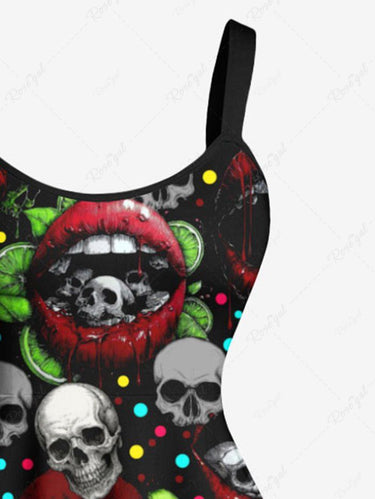 Gothic Plus Size Skull Lip Print Valentines A Line Dress