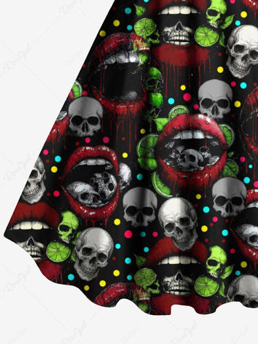 Gothic Plus Size Skull Lip Print Valentines A Line Dress