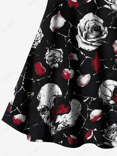 Gothic Plus Size Rose Flower Heart Print Valentines Crisscross Strappy A Line Cami Dress