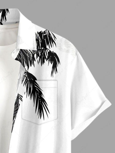 Gothic Plus Size Skull Coconut Tree Cat Print Button Pocket Shirt For Men